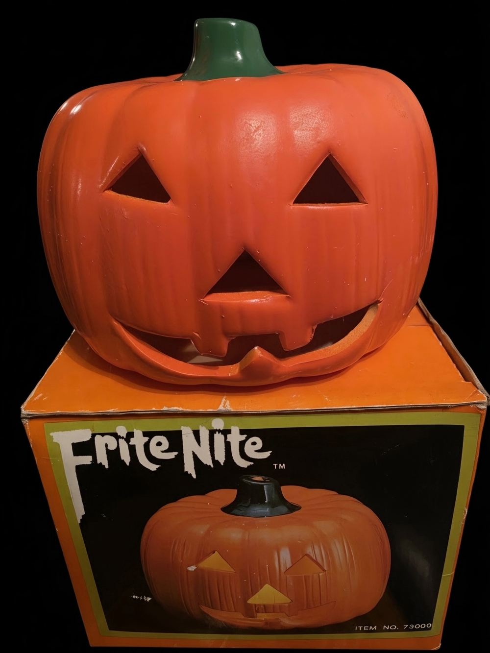 Vtg 1989 Frite Nite Ceramic Pumpkin Jack O Lantern Candle Holder Luminary W Box
